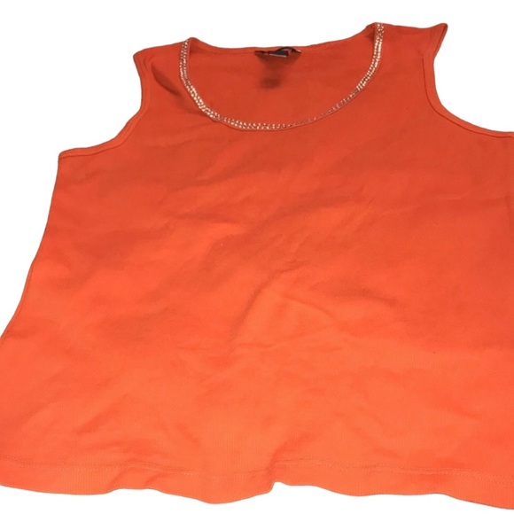 Victoria Sectet by size XL orange ribbed scoop neck tank top rhinestone trim - Picture 2 of 9